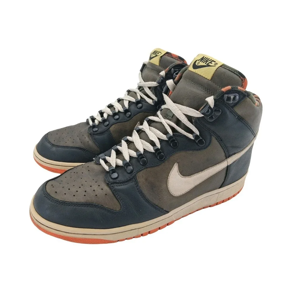 Nike Dunk High Shoes Mens 12 Dark Green Black Plaid Leather Sneakers 314345-321